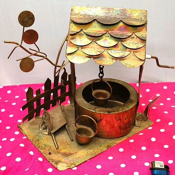 Vintage Metal Copper Sculpture wishing well music